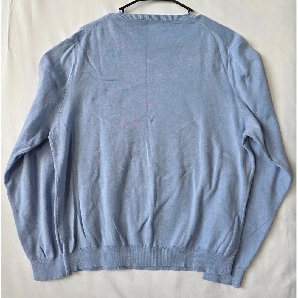 Polo Ralph Lauren Mens XL Blue Pima Cotton V-Neck Sweater Green Pony Logo